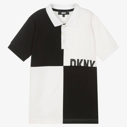 DKNY-Polo piqué de coton blanc et noir | Childrensalon Outlet