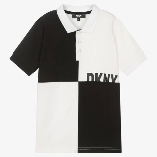 DKNY-توب بولو تينز ولادي قطن بيكيه لون أبيض وأسود | Childrensalon Outlet