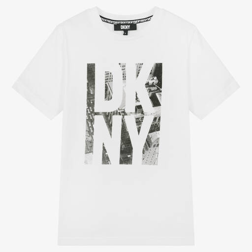 DKNY-تيشيرت تينز ولادي قطن لون أبيض | Childrensalon Outlet