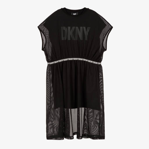 DKNY-فستان 2 في 1 ميلانو جيرسي وشبك لون أسود | Childrensalon Outlet