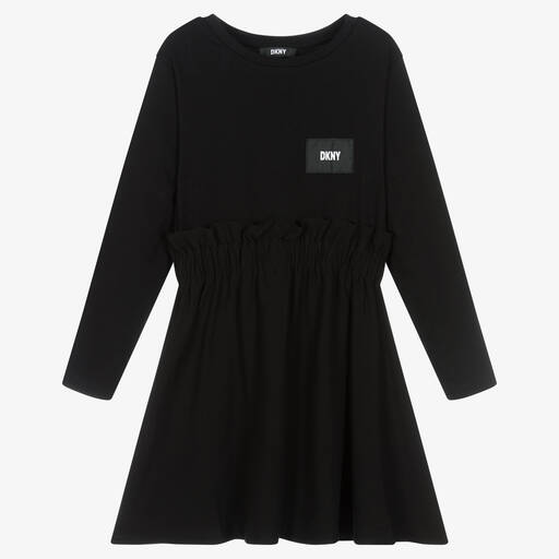 DKNY-فستان تينز بناتي قطن جيرسي لون أسود | Childrensalon Outlet