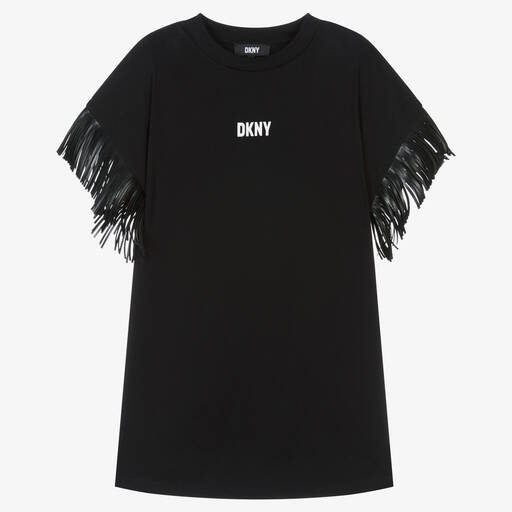 DKNY-Teen Girls Black Cotton Fringe Dress | Childrensalon Outlet