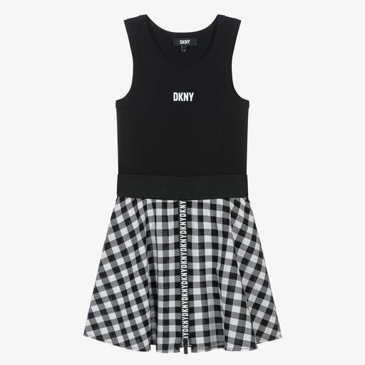 DKNY-Teen Girls Black Cotton Gingham Dress | Childrensalon Outlet