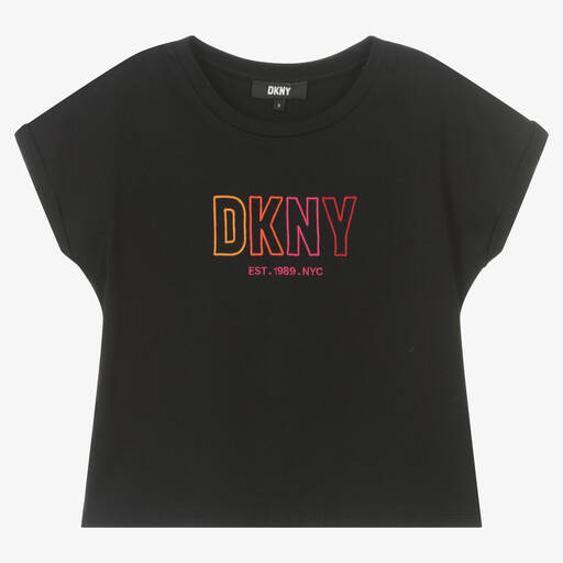 DKNY-تيشيرت تينز بناتي قطن عضوي لون أسود | Childrensalon Outlet