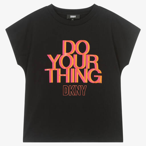 DKNY-تيشيرت تينز بناتي قطن عضوي لون أسود | Childrensalon Outlet