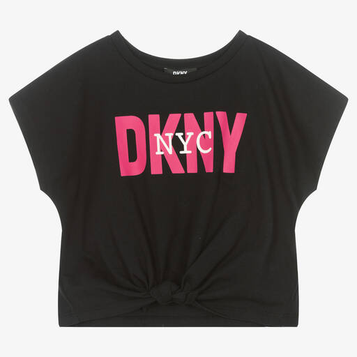 DKNY-Teen Girls Black Cropped T-Shirt | Childrensalon Outlet