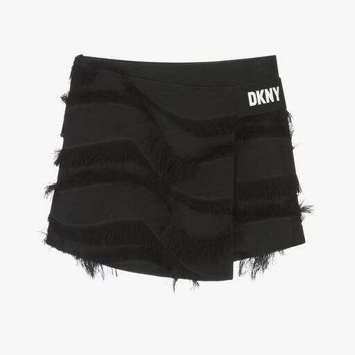 DKNY-Teen Girls Black Fringed Logo Skort | Childrensalon Outlet