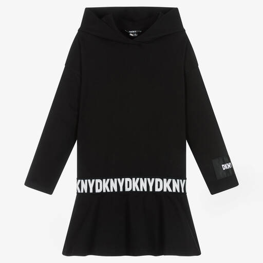 DKNY-Schwarzes Kapuzenkleid mit Streifen | Childrensalon Outlet