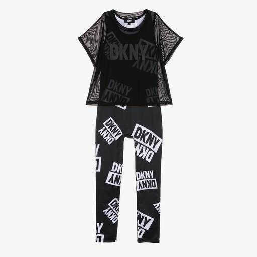 DKNY-جمبسوت 2 في 1 تينز بناتي شبك لون أسود | Childrensalon Outlet