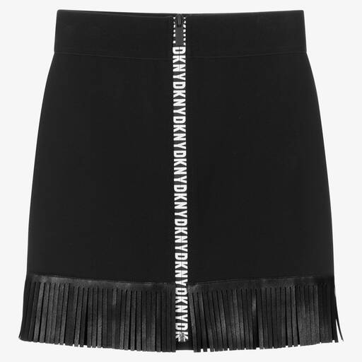 DKNY-Teen Girls Black Logo Fringed Skirt | Childrensalon Outlet