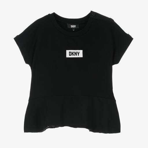 DKNY-تيشيرت تينز بناتي قطن جيرسي لون أسود | Childrensalon Outlet