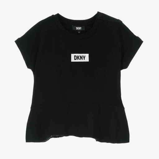 DKNY-Teen Girls Black Logo Peplum T-Shirt | Childrensalon Outlet