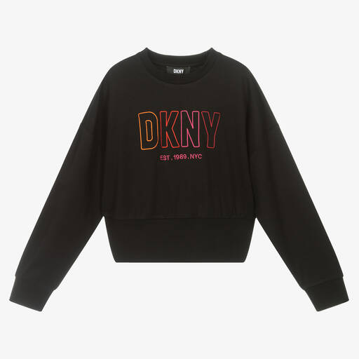 DKNY-سويتشيرت تينز بناتي فيسكوز جيرسي لون أسود | Childrensalon Outlet