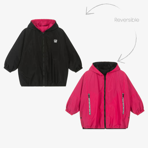 DKNY-Teen Girls Black & Pink Reversible Logo Coat | Childrensalon Outlet