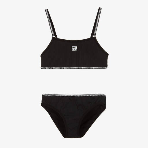 DKNY-Teen Girls Black Ribbed Logo Bikini  | Childrensalon Outlet