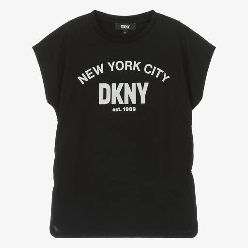 DKNY-تيشيرت قطن جيرسي لون أسود للمراهقات | Childrensalon Outlet