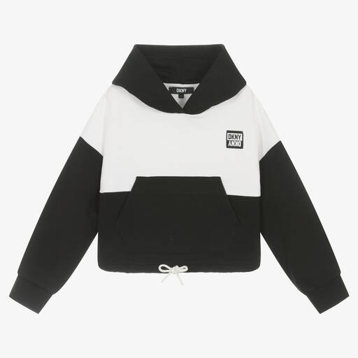 DKNY-Sweat à capuche coton noir et blanc | Childrensalon Outlet