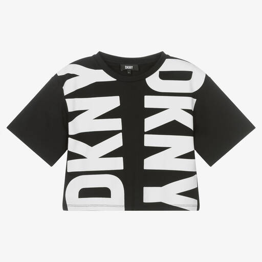 DKNY-تيشيرت تينز بناتي قطن عضوي لون أسود وأبيض | Childrensalon Outlet