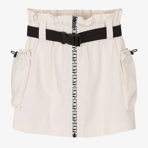 DKNY-Teen Girls Ivory Cotton Twill Logo Skirt | Childrensalon Outlet