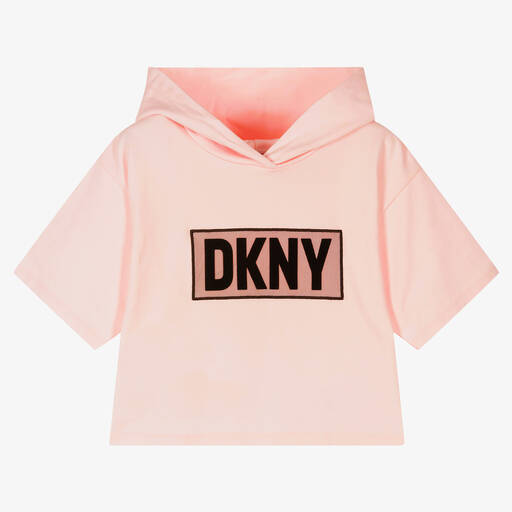 DKNY-توب هودي تينز بناتي قطن جيرسي لون زهري | Childrensalon Outlet