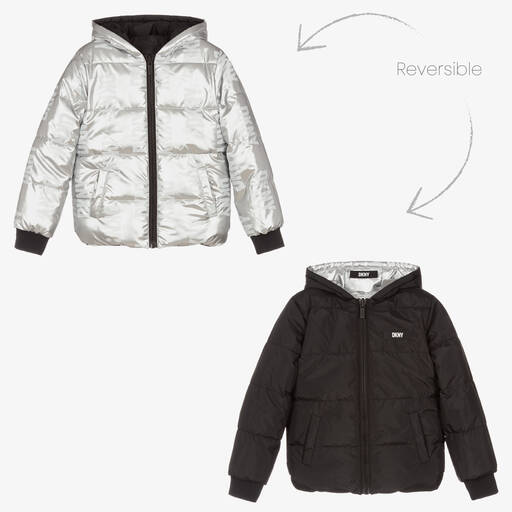 DKNY-Teen Girls Silver & Black Reversible Jacket | Childrensalon Outlet