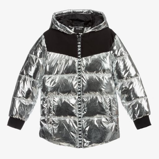 DKNY-Teen Girls Silver Puffer Coat | Childrensalon Outlet