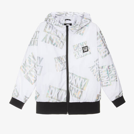 DKNY-Teen Girls White Hooded Windbreaker Jacket | Childrensalon Outlet