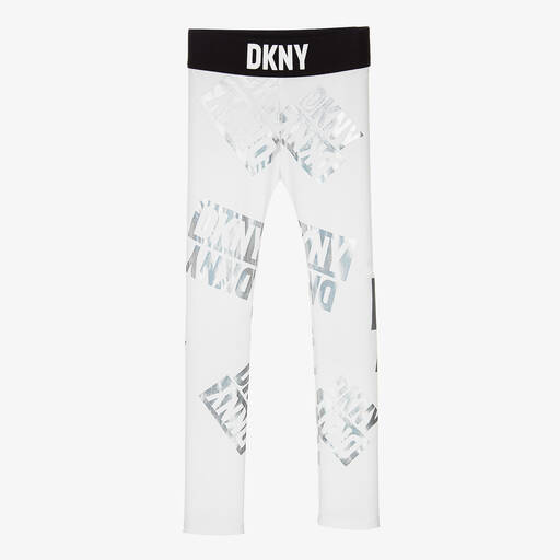 DKNY-Белые легинсы с переливающимися логотипами | Childrensalon Outlet