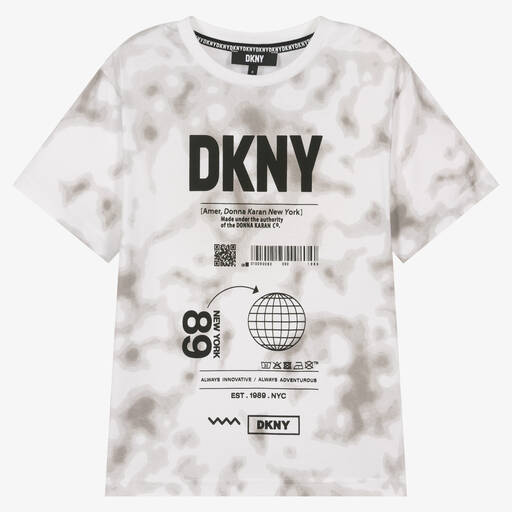 DKNY-تيشيرت تينز قطن لون رمادي وأبيض | Childrensalon Outlet