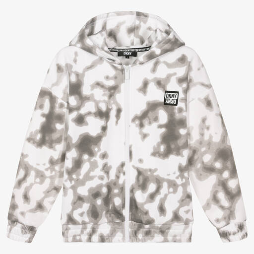 DKNY-Teen Grey & White Cloud Print Zip-Up Hoodie | Childrensalon Outlet