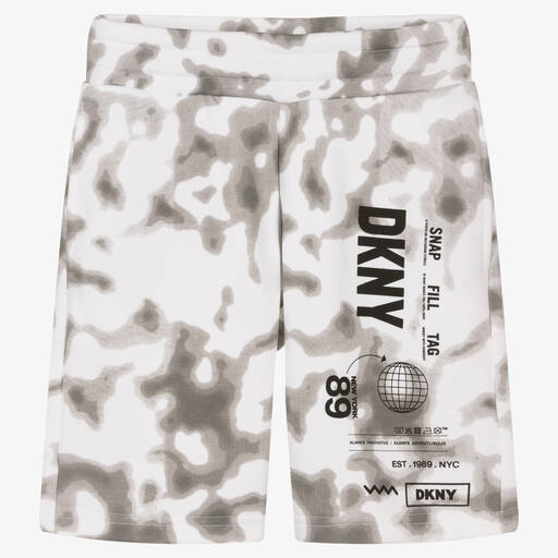 DKNY-شورت تينز قطن جيرسي لون أبيض ورمادي | Childrensalon Outlet