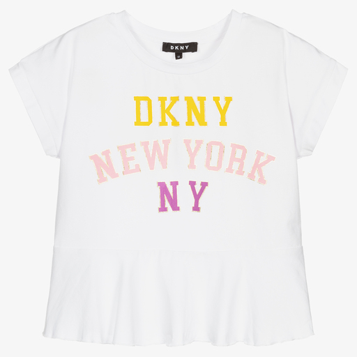 DKNY-توب تينز بناتي قطن جيرسي لون أبيض | Childrensalon Outlet
