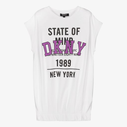 DKNY-فستان تينز بناتي قطن عضوي جيرسي لون أبيض | Childrensalon Outlet