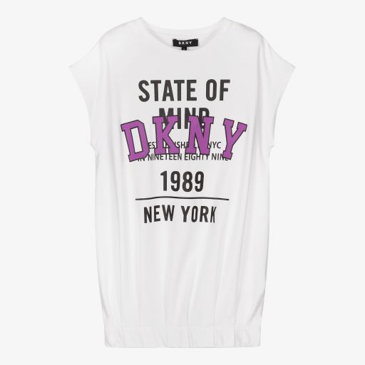DKNY-فستان تينز بناتي قطن عضوي جيرسي لون أبيض | Childrensalon Outlet