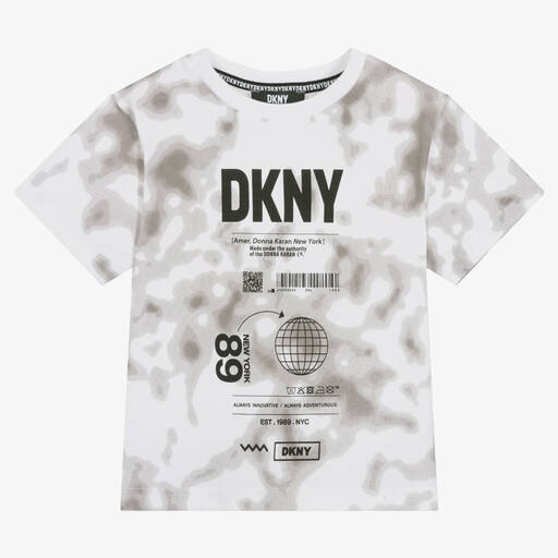 DKNY-White & Grey Cotton Logo T-Shirt | Childrensalon Outlet