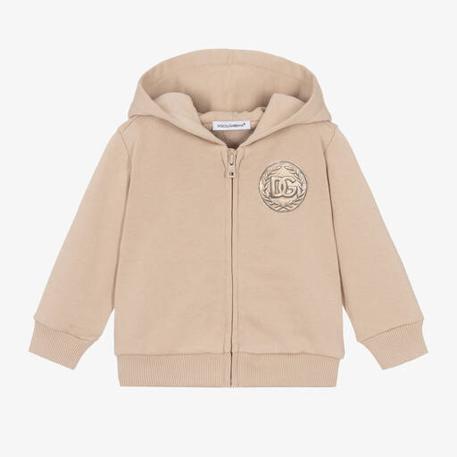 Dolce & Gabbana-Baby Boys Beige Cotton Coin Zip-Up Top | Childrensalon Outlet