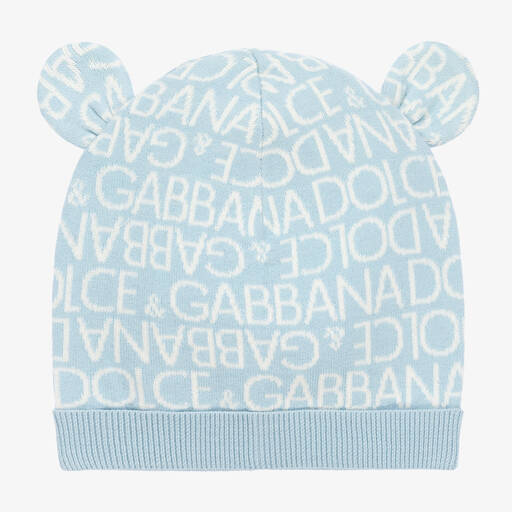 Dolce & Gabbana-Blaue Baumwoll-Kaschmir-Babymütze | Childrensalon Outlet