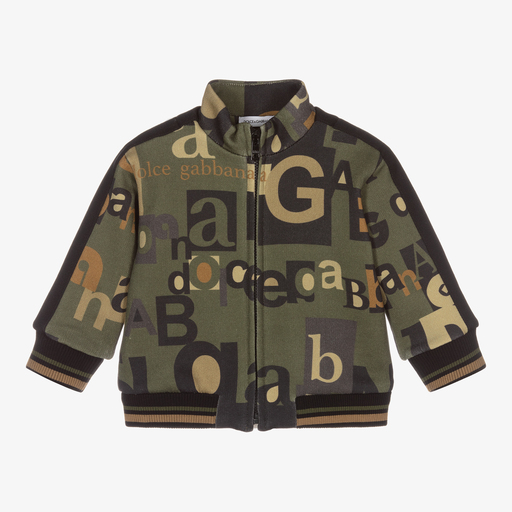 Dolce & Gabbana-توب بسحّاب قطن لون أخضر وأسود للمواليد | Childrensalon Outlet