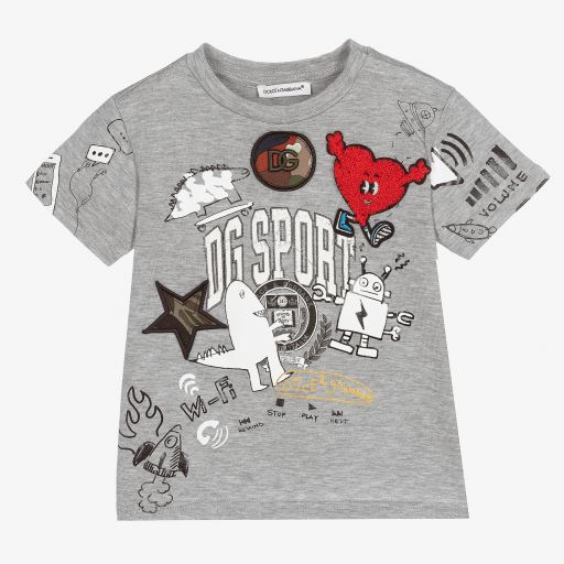 Dolce & Gabbana-Baby Boys Grey Logo T-Shirt | Childrensalon Outlet