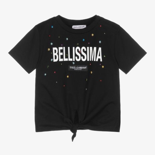 Dolce & Gabbana-Baby Girls Black Logo T-Shirt  | Childrensalon Outlet