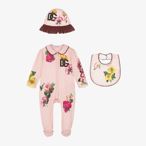 Dolce & Gabbana-Baby Girls Pink Cotton Floral Babysuit Set | Childrensalon Outlet