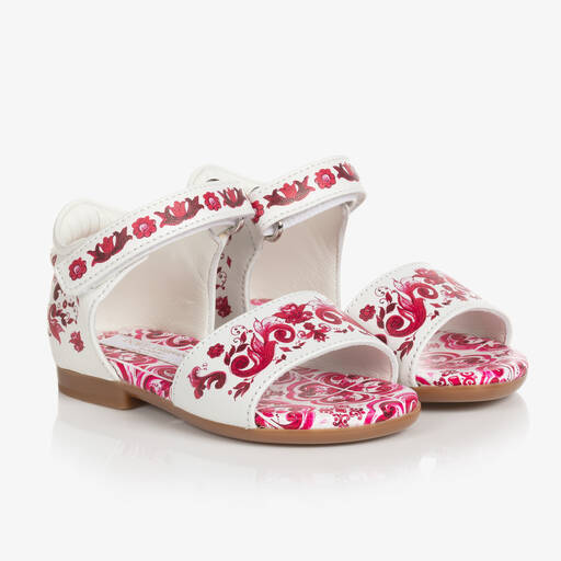 Dolce & Gabbana-Бело-розовые сандалии с принтом Majolica | Childrensalon Outlet