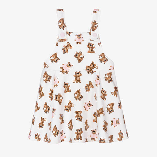 Dolce & Gabbana-Weißes Baumwollkleid mit Leoparden | Childrensalon Outlet