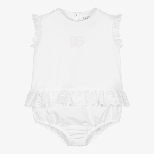 Dolce & Gabbana-Baby Girls White Logo Shortie  | Childrensalon Outlet