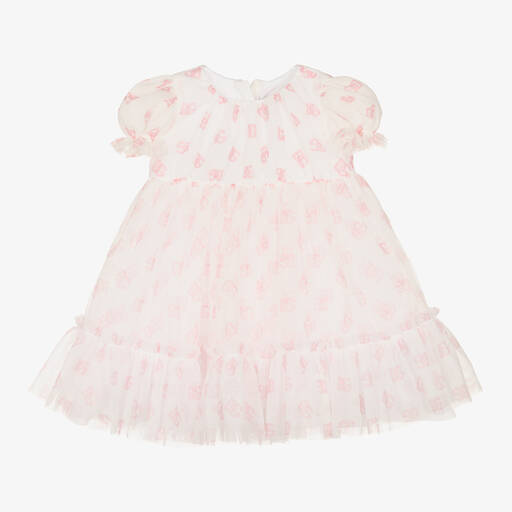 Dolce & Gabbana-فستان أطفال بناتي تول لون أبيض وزهري | Childrensalon Outlet