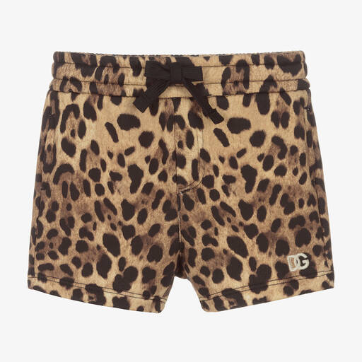 Dolce & Gabbana-Beige Cotton Leopard Print Shorts | Childrensalon Outlet