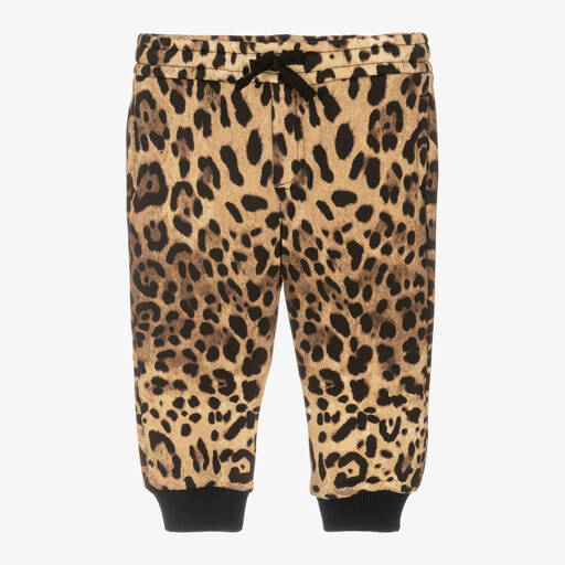 Dolce & Gabbana-Beige Leopard Print Logo Joggers | Childrensalon Outlet