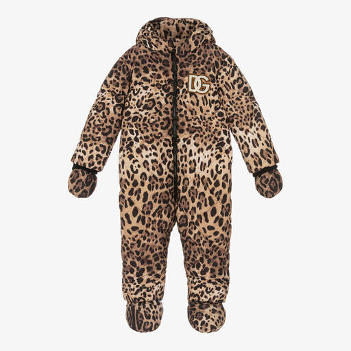 Dolce & Gabbana-Beige Leopard Print Logo Snowsuit | Childrensalon Outlet