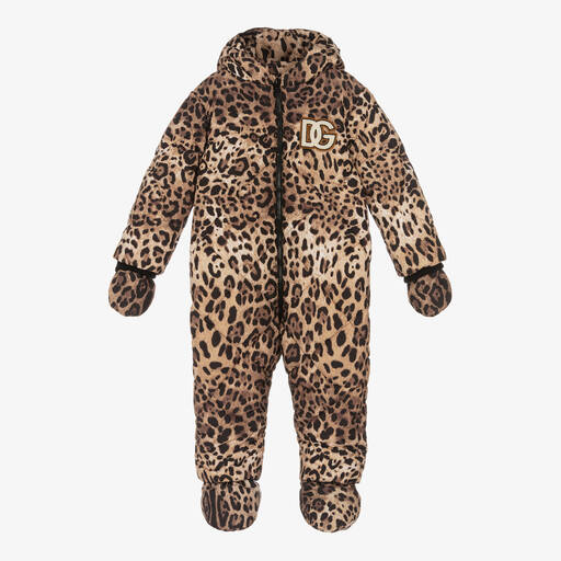 Dolce & Gabbana-Beige Leopard Print Logo Snowsuit | Childrensalon Outlet