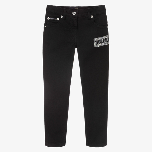 Dolce & Gabbana-Black Diamanté Logo Jeans  | Childrensalon Outlet